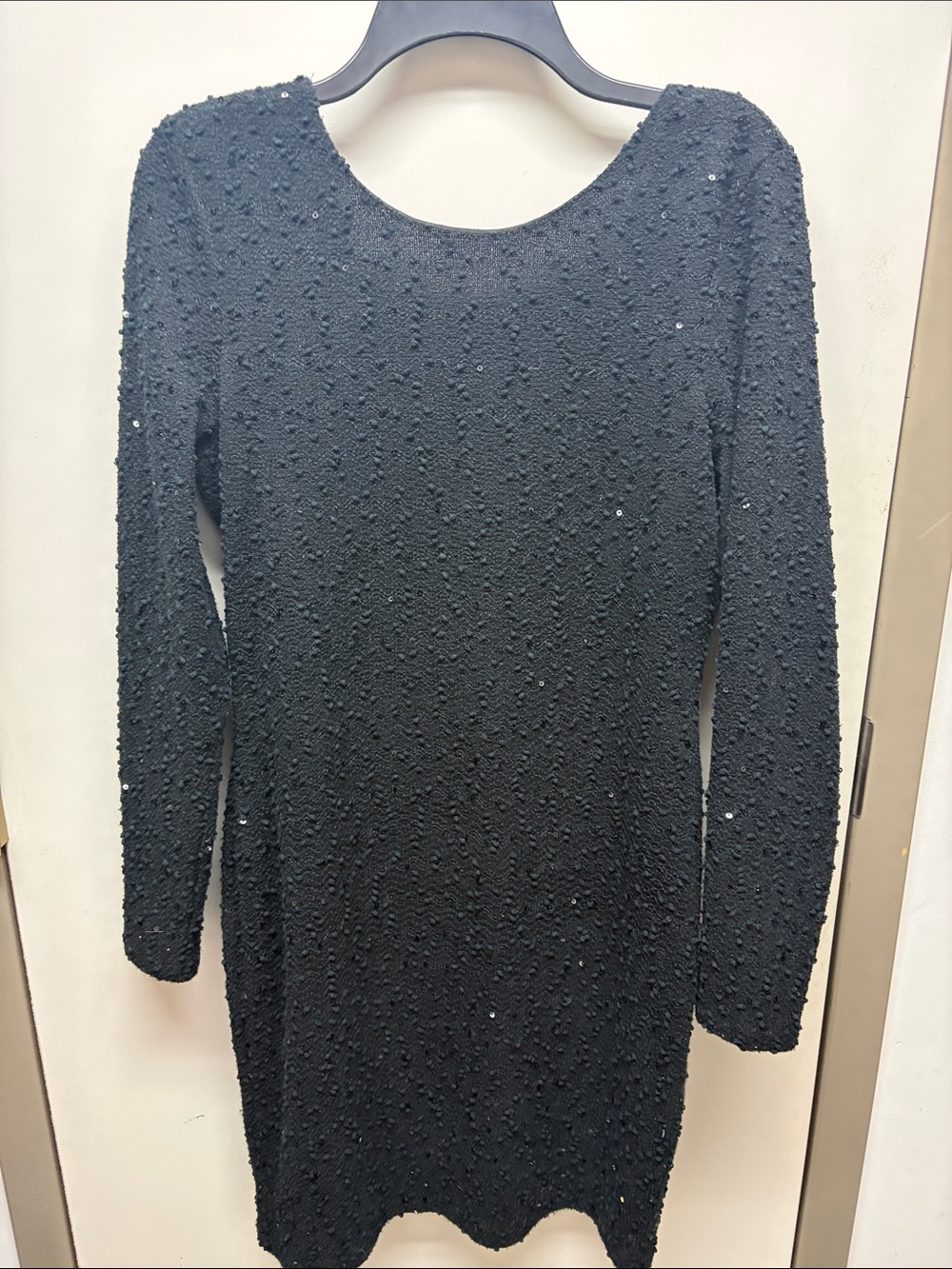 Jennifer Lopez Black Long-Sleeve Sequin Textured Dress